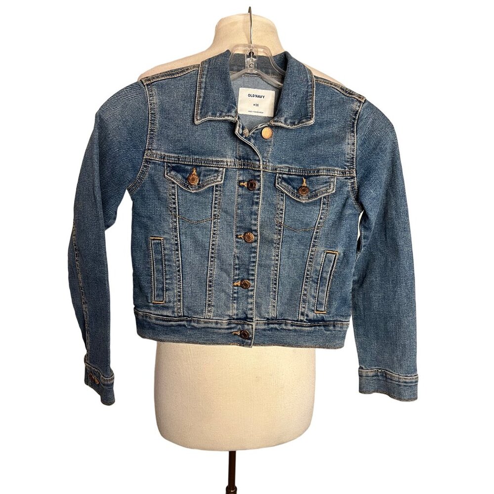 Old Navy Girls' Denim Jacket Size M (8) Button Closure Cotton Blend Classic Blue
